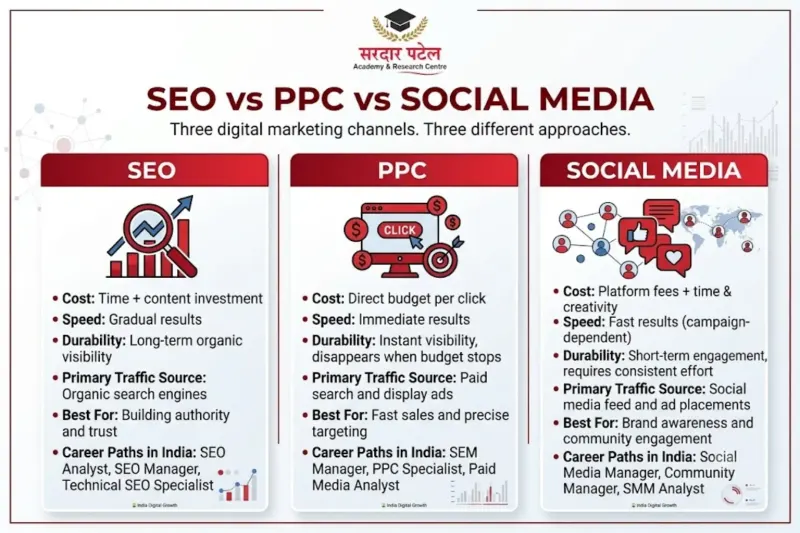 SEO vs PPC vs Social Media SEO vs PPC vs Social Media